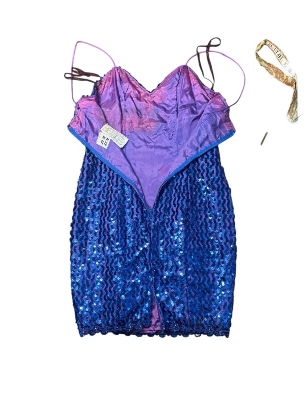 Vintage ZUM ZUM Blue/Purple Sequin Mini Spaghetti Strap Mini Dress - Picture 4 of 12